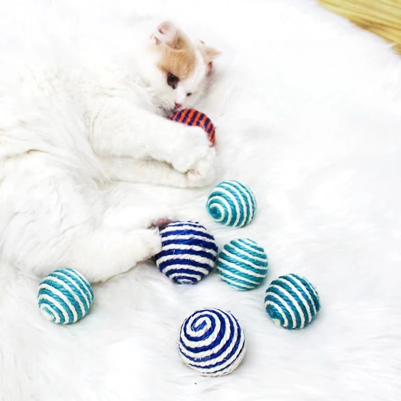 3 uds/5 uds. Pelota con sonido para gatos, pelota interactiva hecha a mano de Sisal para rascar gatos, juguete para gatos con sonidos, pelota para gatitos en casa - imagen 3