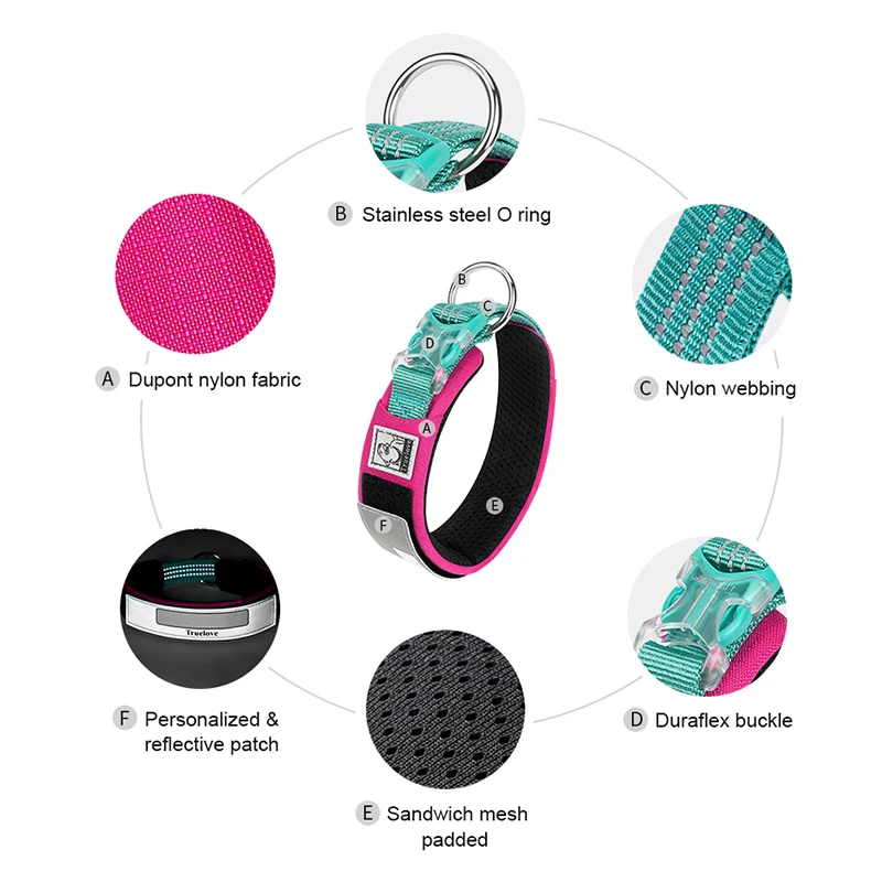Truelove Collar para mascotas Reflectante Multifuncional Collar para Perros Personalizado DuPont Suave Transpirable Ajustable para Perros Grandes TLC5611 - imagen 5