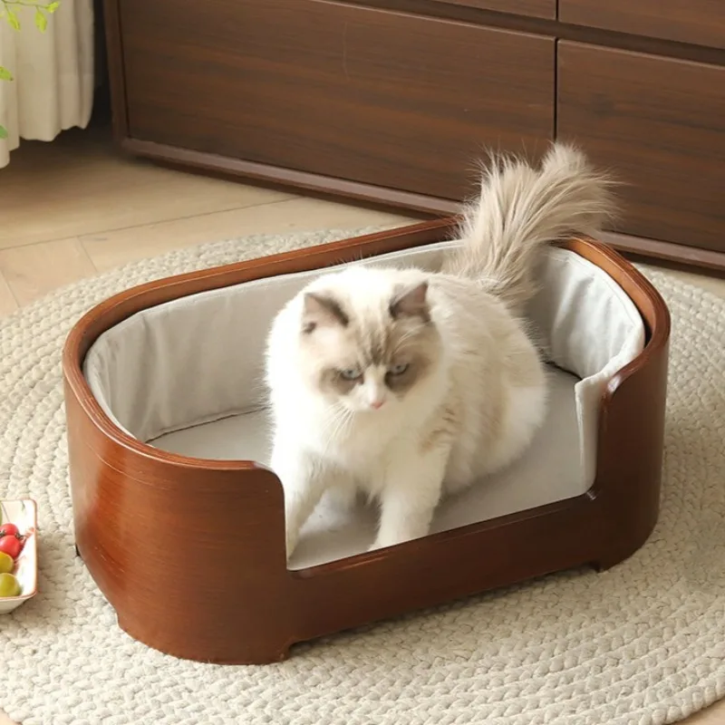 Cama de madera para gatos con estera extraíble, camas de seguridad para gatos, sofá cómodo para todas las estaciones, decoración del hogar, nido para gatos, fácil de limpiar - imagen 2