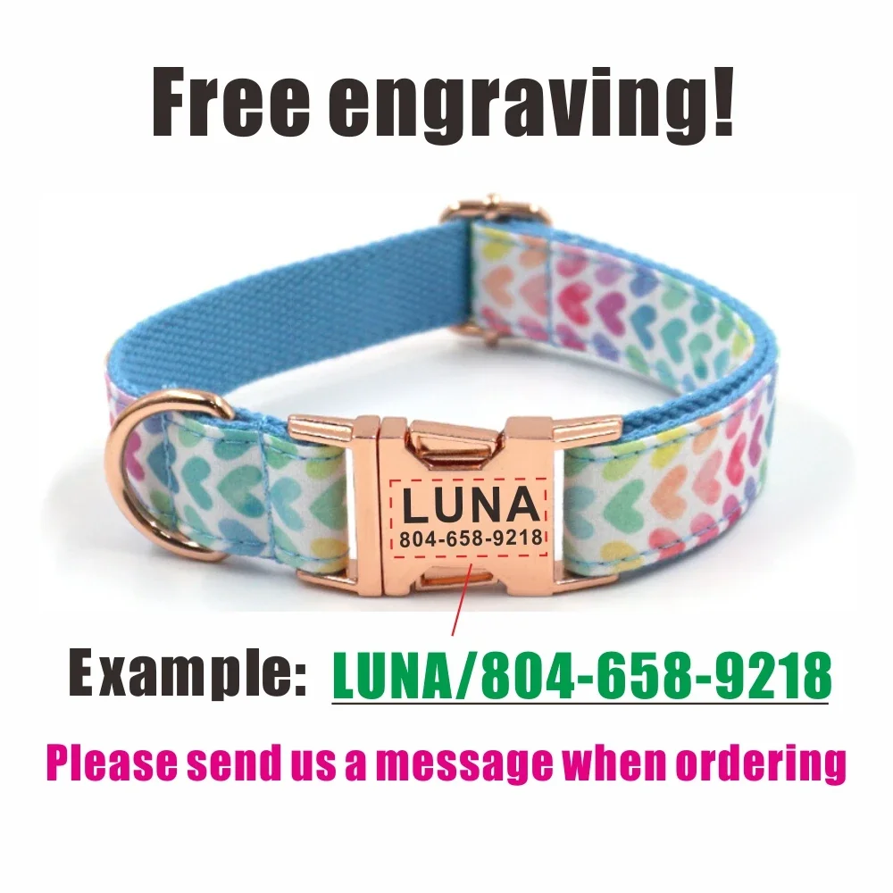 Collar personalizado para perro, Correa con grabado de placa de identificación, accesorio para mascota, arcoíris, corazón, cachorro - imagen 4