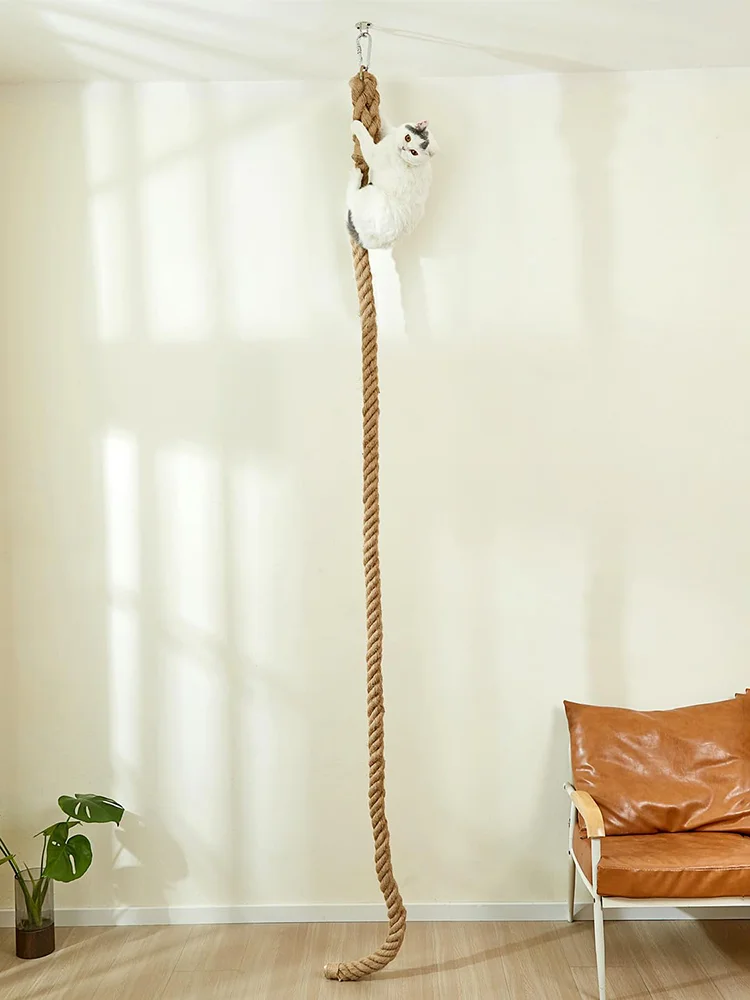 Cuerda de escalada para gatos de techo de 3m, cuerda de yute montada en la pared, madera maciza, hogar para mascotas, adecuada para gatos trepar y jugar - imagen 2