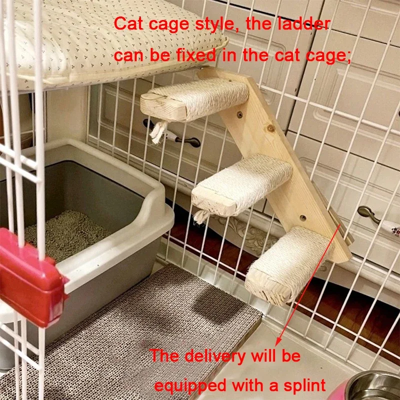 Escalera de cuerda de Sisal para gatos, marco de escalada antideslizante para gatos, árbol de madera para gatos, escaleras, tablero rascador para saltar, plataforma, muebles para mascotas - imagen 4