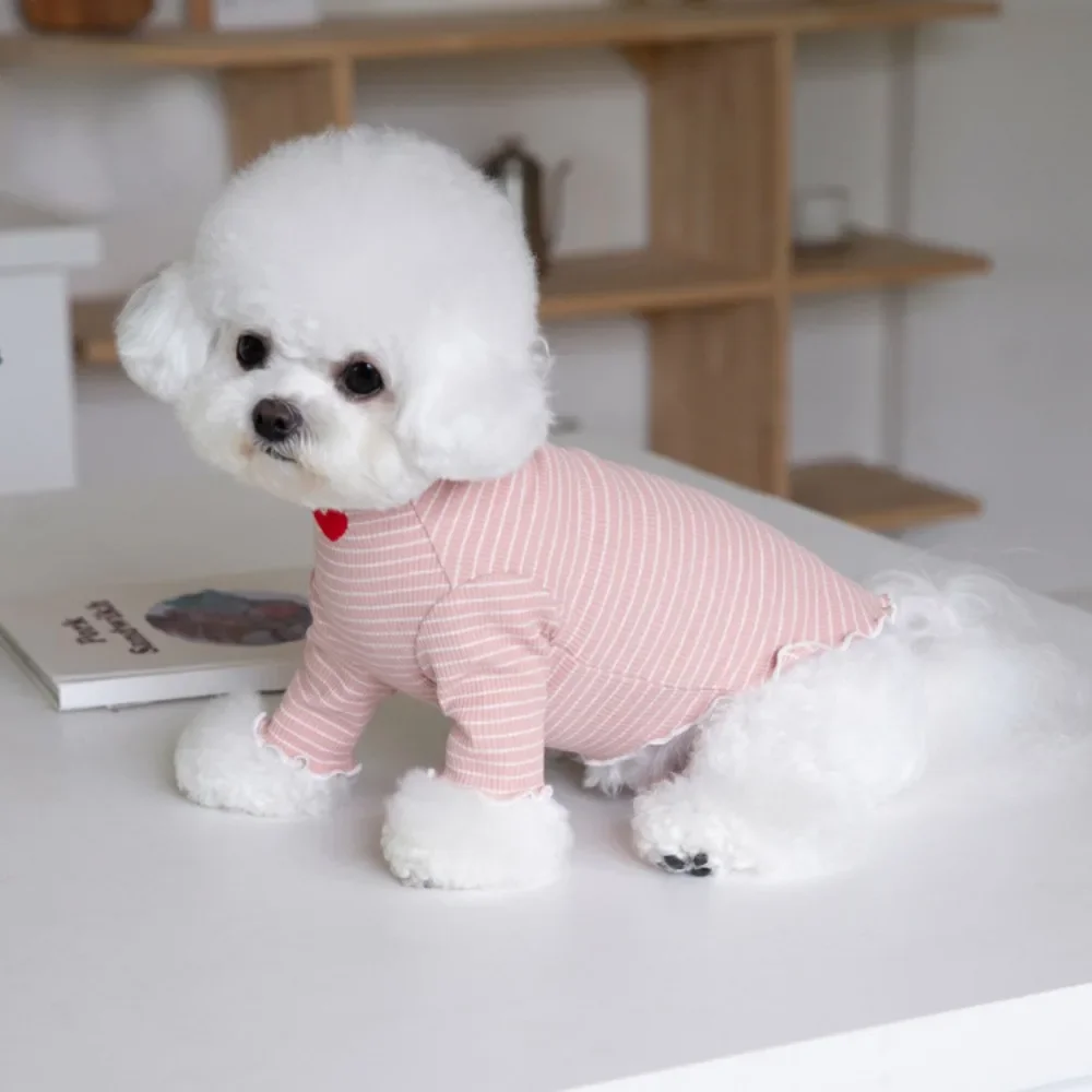 Otoño Invierno amor bordado raya inferior camisa Linda impresión para el hogar camiseta sin mangas ropa para mascotas camiseta para perros ropa para cachorros ropa para gatos - imagen 4