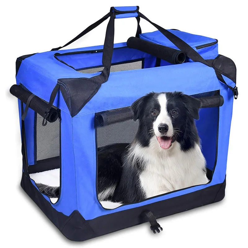 Jaulas suaves para perros, perrera para mascotas, 3 puertas, plegable, de viaje, para mascotas, con correas y estera para perros, gatos, conejos
