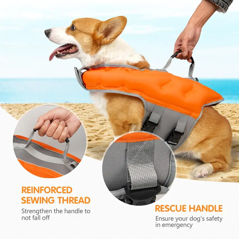 Chaleco salvavidas de alta flotabilidad para mascotas, chaleco de seguridad ajustable de tela Oxford con bomba para perros pequeños, medianos y grandes - imagen 4