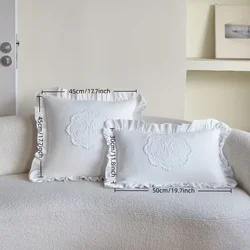Funda de almohada de encaje francés con volantes de loto, Material lavado, cómoda funda de cojín bordada, carcasa de almohada suave para dormitorio