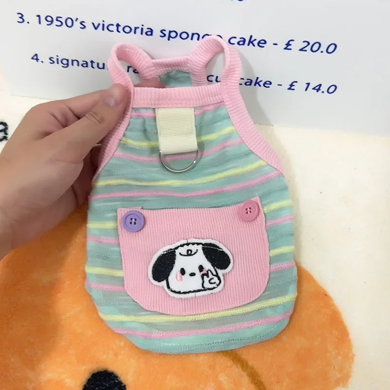 Chaleco con tirantes para perros, ropa Ins, ropa de protección fina de verano, tirantes a rayas de colores, oso de peluche, ropa para perros pequeños - imagen 4