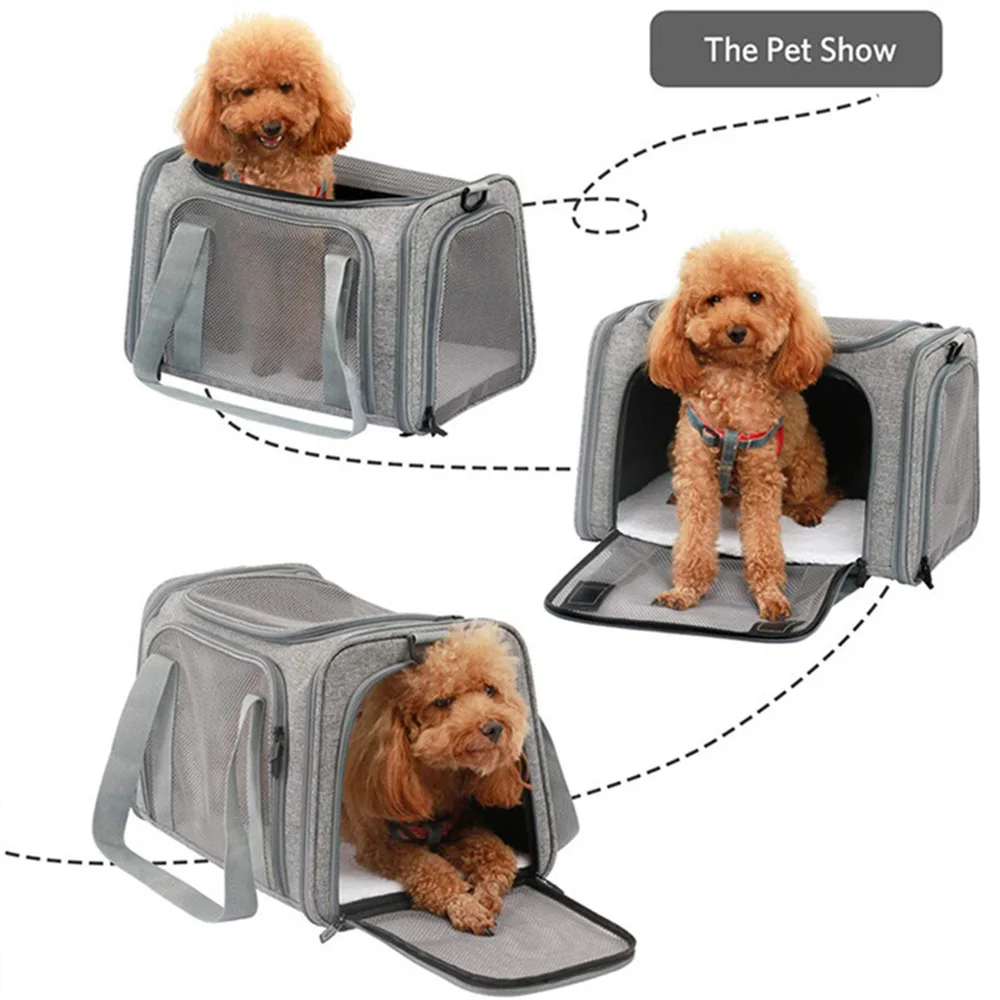 Bolso cruzado portátil transpirable para transportar mascotas con correa ajustable para el hombro, bolsa de viaje multientrada para perros y gatos para mascotas pequeñas - imagen 5
