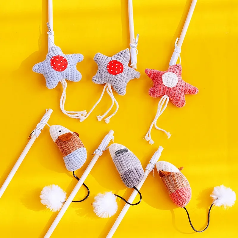Varita de juego con plumas y ratón para gatos – Resistente - imagen 4
