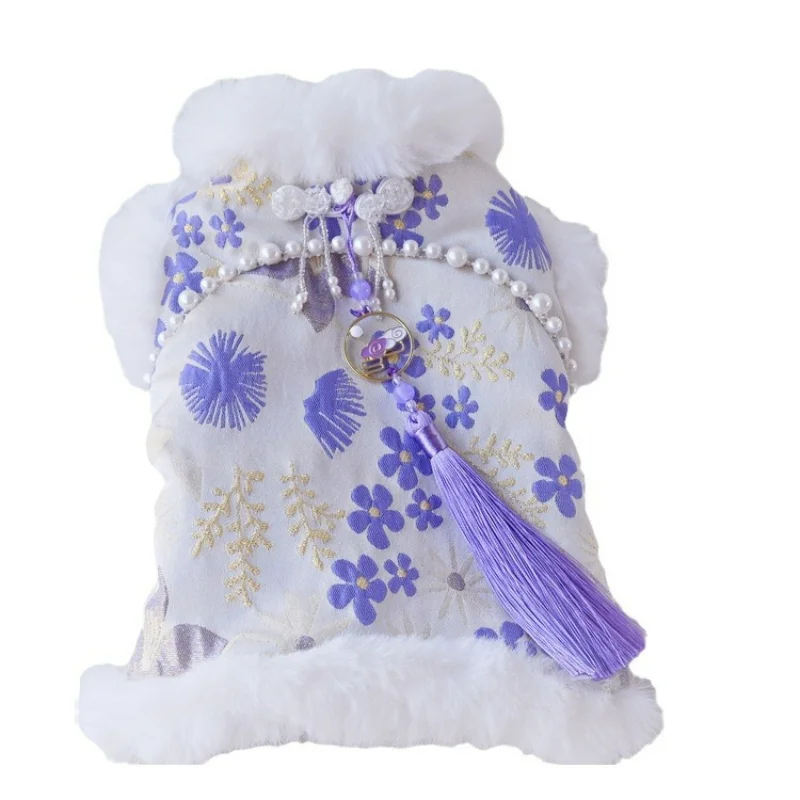 Abrigo de algodón para mascotas de estilo chino de invierno, chaqueta cálida para perros pequeños (teddy/bichon) y gatos, ropa para exteriores de Año Nuevo - imagen 5