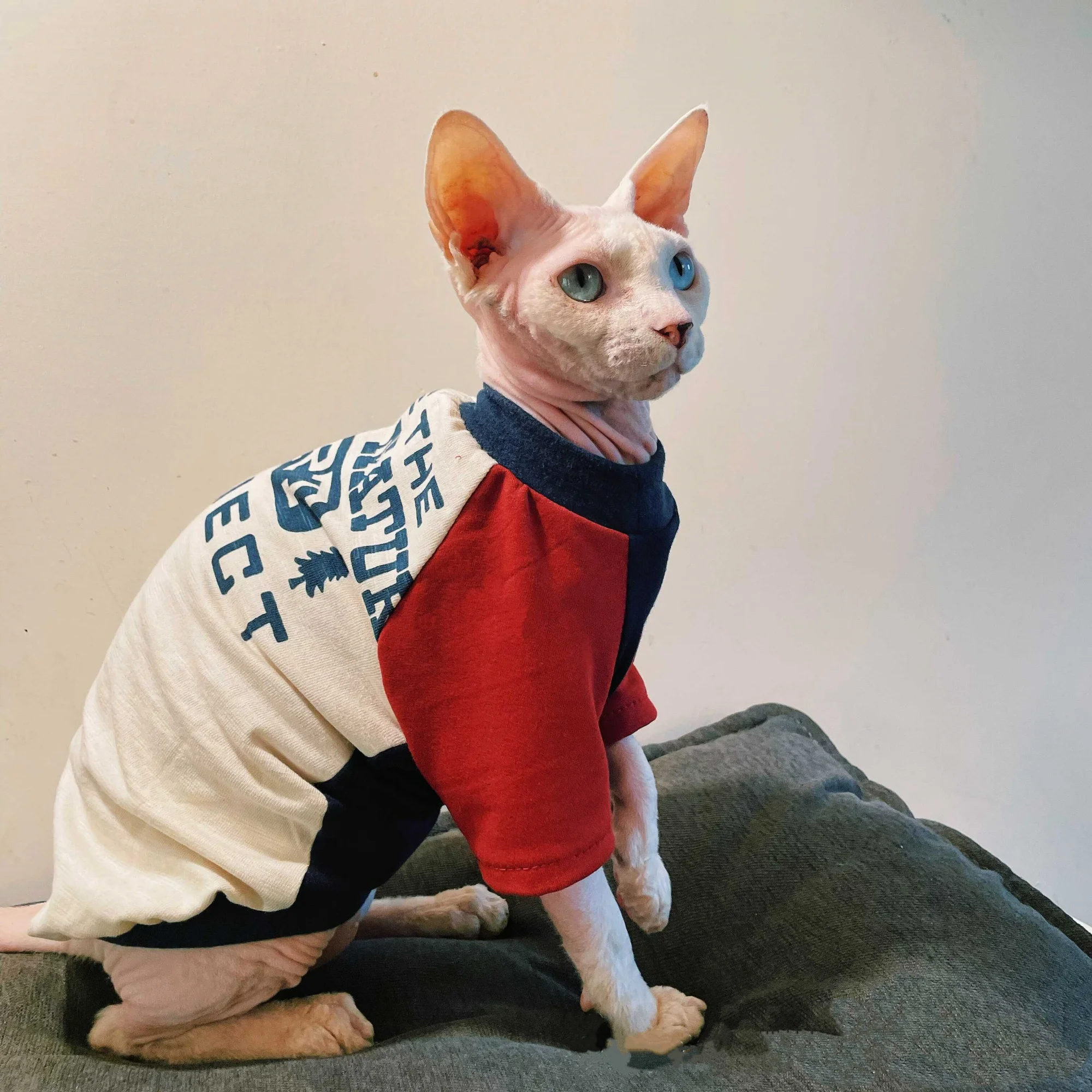 Abrigo de algodón suave para gato Sphynx, camiseta de manga larga con letras de dibujos animados para gatos, sudadera roja para pijamas Devon Rex para gatitos