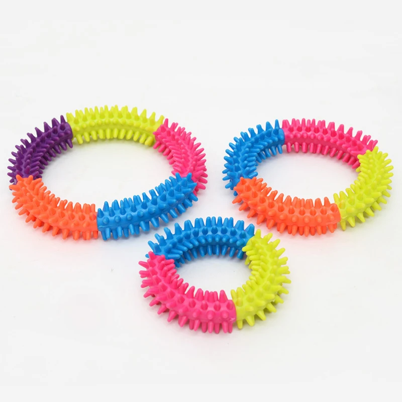 CAWAYI KENNEL TPR anillo de espina de goma juguete Color arcoíris juguetes para masticar para perros pequeños y grandes cachorro de compañía molienda de dientes suministros de juguete D9230 - imagen 2