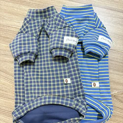 Camiseta de algodón a cuadros azul para pelo, camiseta interior suave de invierno para gato Sphynx, disfraz de tiras clásicas para Devon Rex