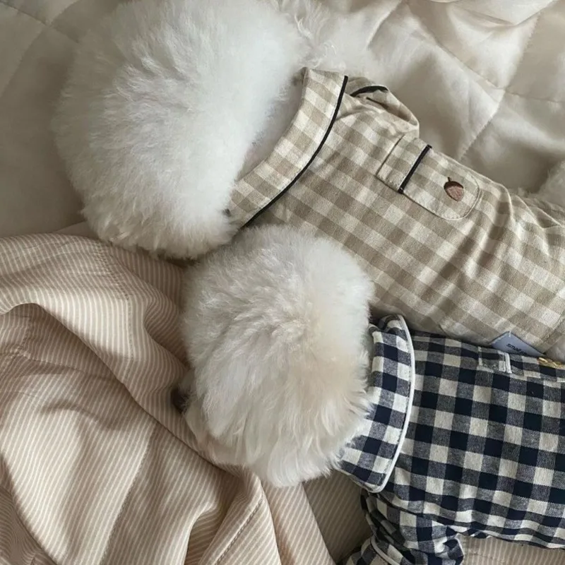 Pijamas a cuadros para perros pequeños, ropa de verano para cachorros, chaleco para mascotas, disfraz para el hogar, camisa de fondo para perros para todas las estaciones, camiseta para perros pequeños y gatos - imagen 2