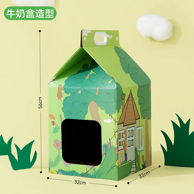 Rascador con cama para gatos – Forma cartón de leche resistente