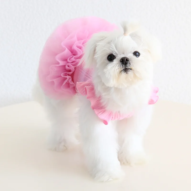 Falda abombada con mangas voladoras para mascotas, vestido empalmado de malla para mascotas, ropa para gatos, ropa para perros pequeños, ropa para cachorros - imagen 4