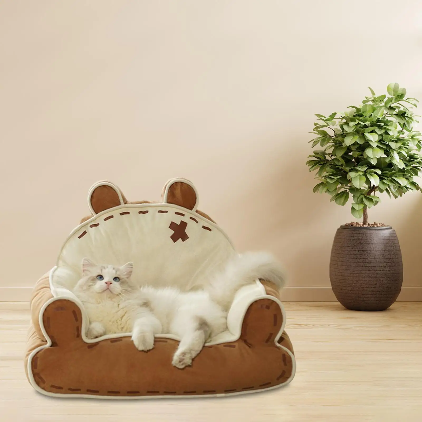 Pet Sofa Cat Couch Bed Cartoon Little Bear Shape Kitty Cozy Cave Sofa Nest for Puppy Room Small Medium Dogs Cats Home