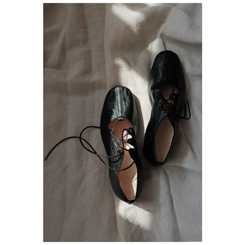 Zapatos planos bajos de Ballet, zapatos informales suaves para ir al trabajo, zapatos planos Retro con cordones cruzados para primavera y otoño 2025, Mary Jane - imagen 3