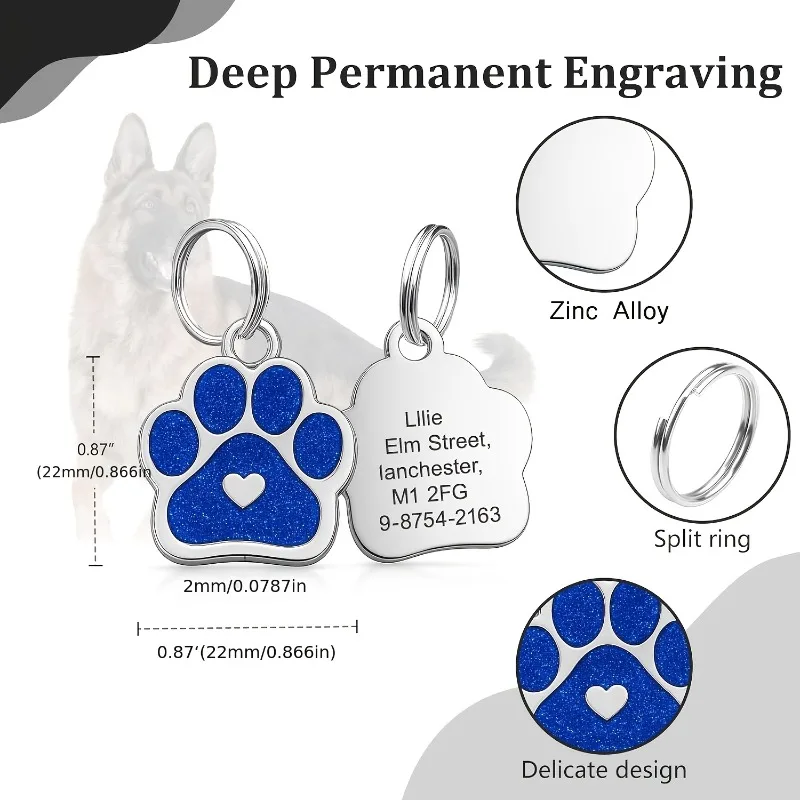 Placa identificación perro y gato corazón brillante personalizado - imagen 2