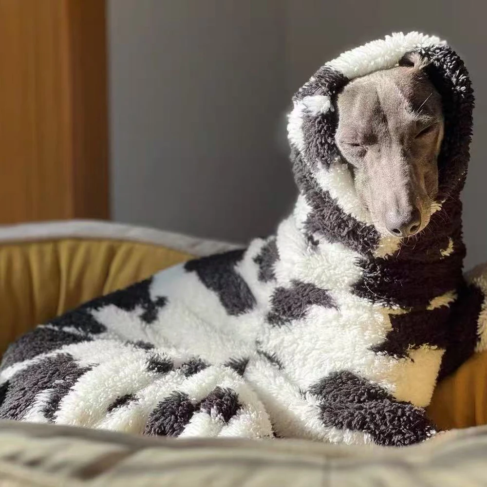 Ropa para perros, chaqueta de invierno de 4 patas para galgo italiano, sudadera blanca negra para perros Whippet, abrigo cálido para Terrier - imagen 5