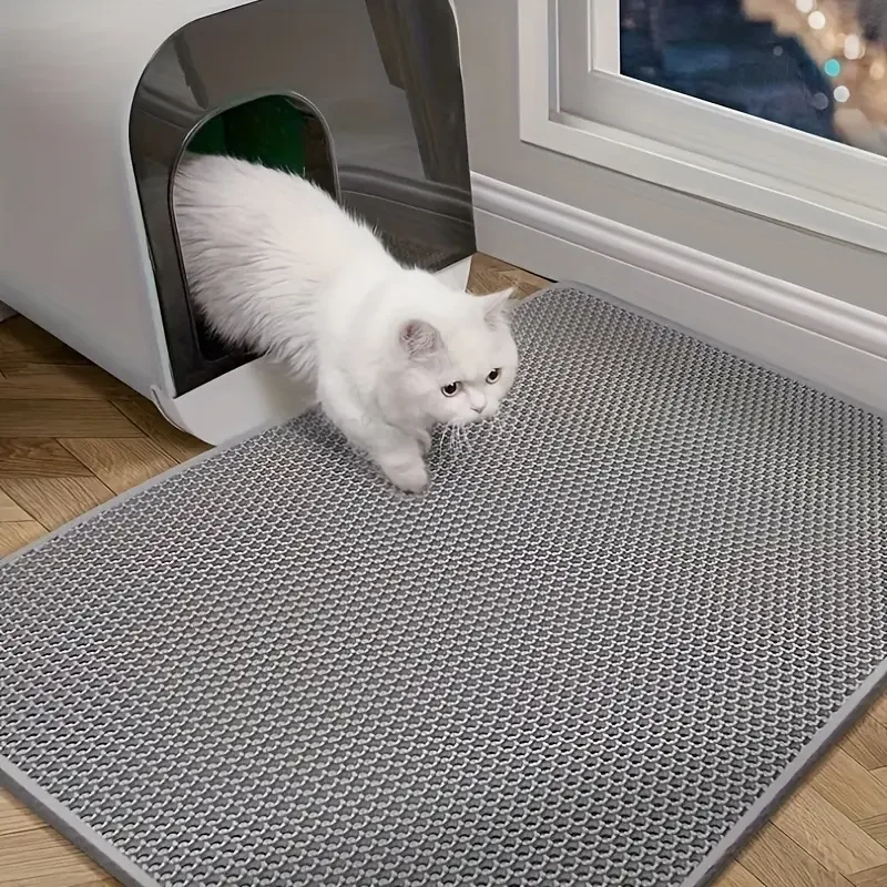 Estera para atrapar arena de gatos con diseño de panal de doble capa, estera de limpieza lavable antideslizante para gatos, caja de arena para inodoro de mascotas - imagen 2