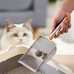 Cuchara de arena para gatos de acero inoxidable, limpiador de arena para gatitos de malla fina, pala antiadherente duradera con orificio para colgar, Herramientas de limpieza para mascotas