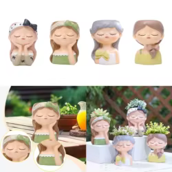 Maceta para niña, maceta de resina artesanal para mesa de estantería interior y exterior