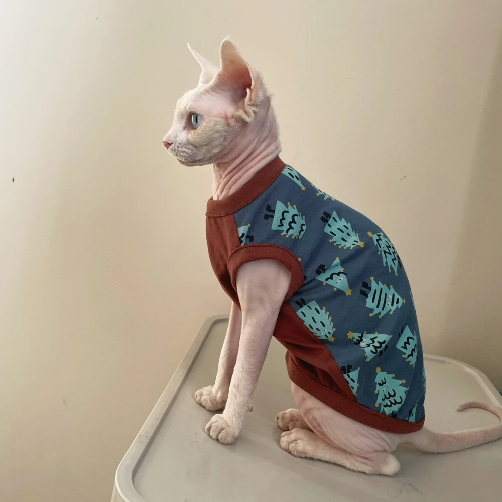 Camisa de algodón para gato Sphynx, abrigo Beige suave de manga corta para mujer, chaleco elástico para gato, ropa de primavera y verano - imagen 5