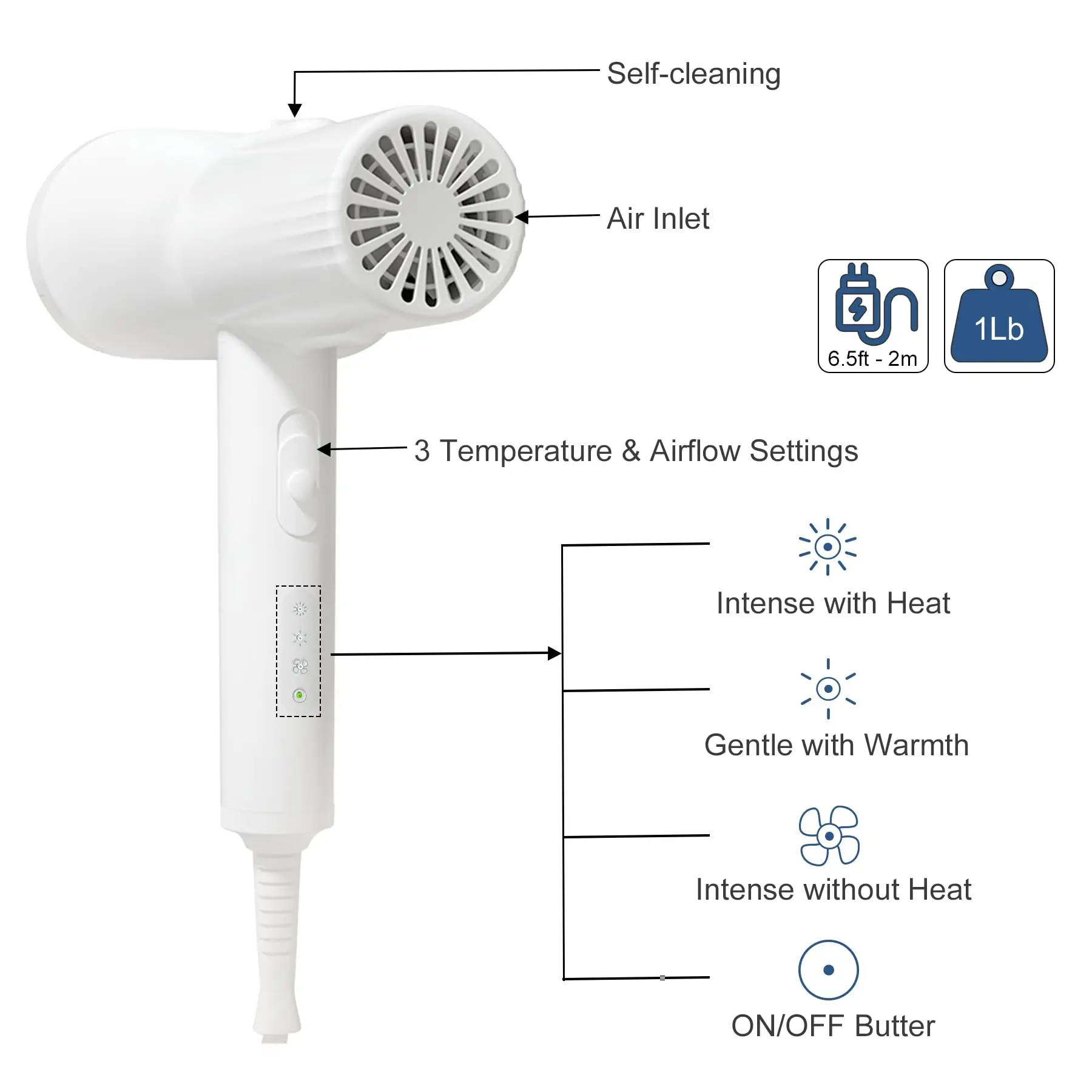 Secador y cepillo 2 en 1 para perros, secador de peluquería para mascotas con protección contra sobrecalentamiento, 3 modos de soplado, mango más delgado, poco ruido para perros y gatos - imagen 3