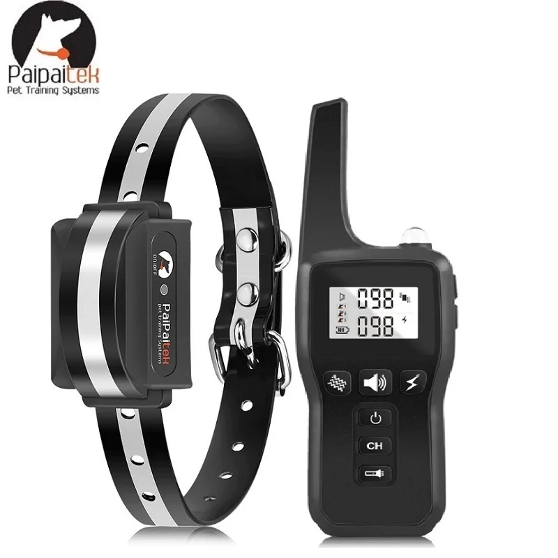 Dog Training Collar Remote Waterproof Rechargeable Dog Black Collar Reflect TPU 1000M Electric Dog Anti Bark Collar 433HZ