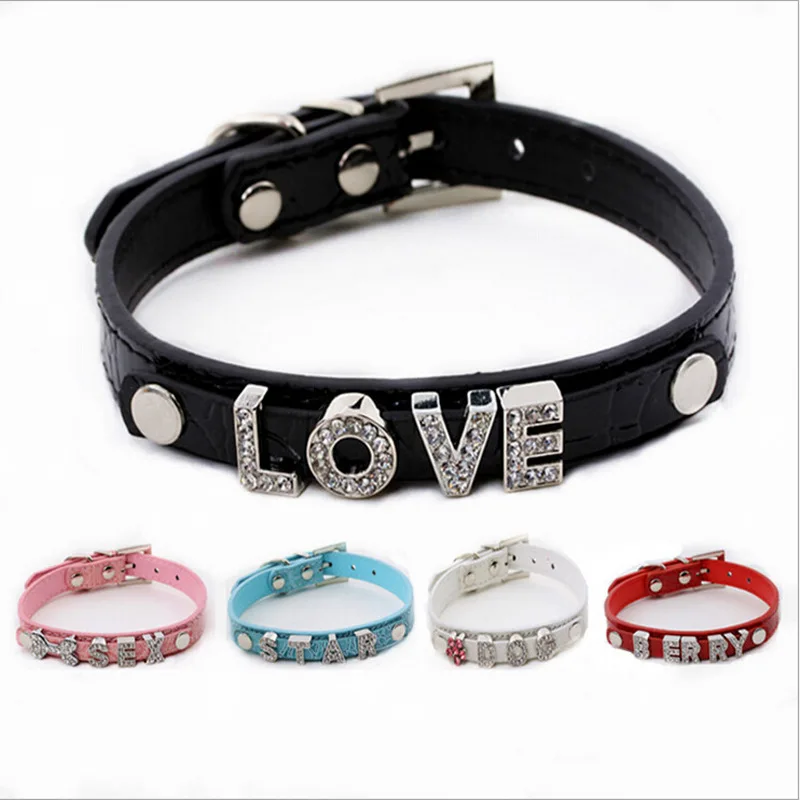 Collar de lujo personalizado DIY para mascotas, Collar de cocodrilo de Pu, Collar para perro y gato, Collar para perro pequeño y mediano, cuero con diamantes de imitación ostentosos - imagen 4