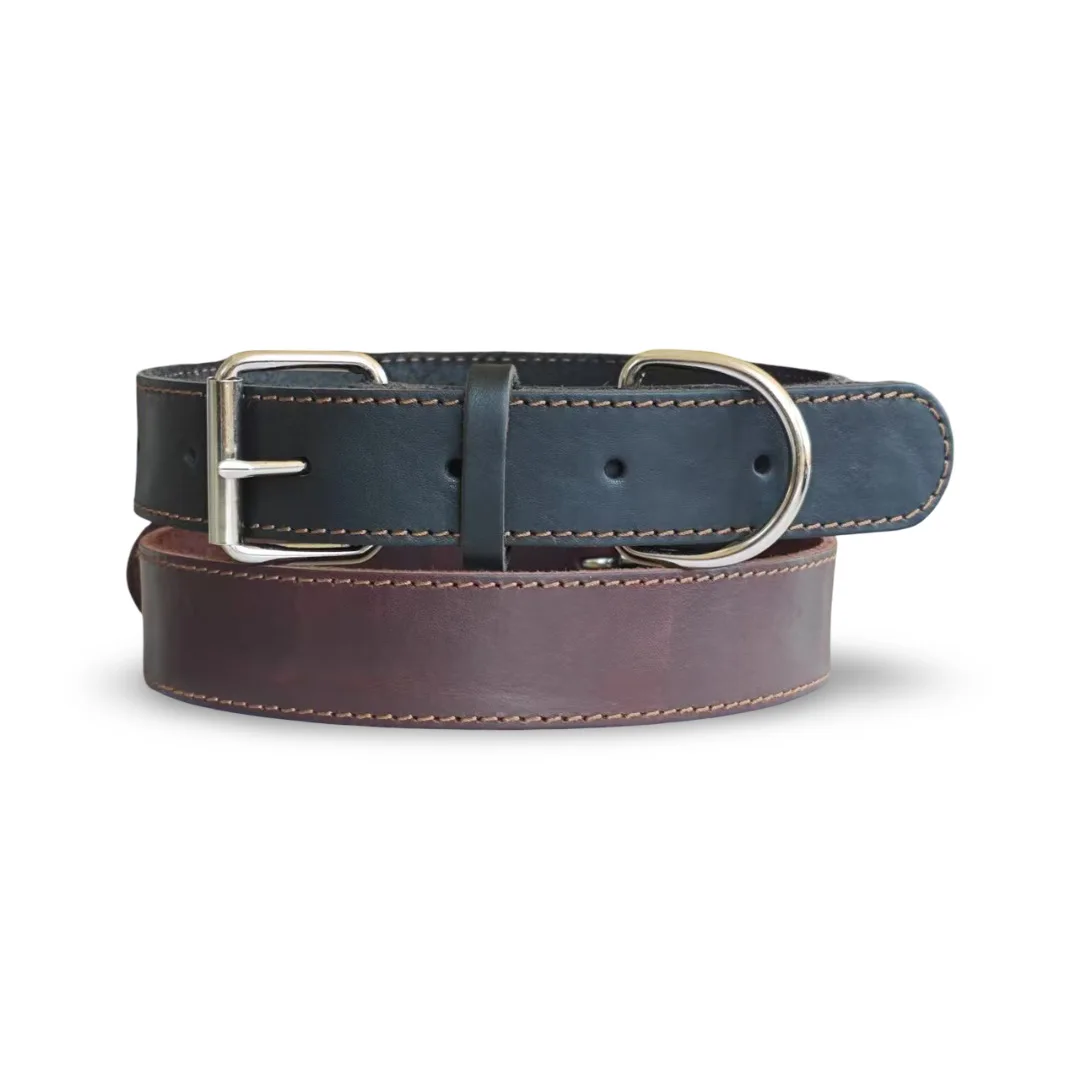 Collar de cuero para perro, collares para perros de cuero auténtico de doble punto auténtico y resistente con Collar ancho de entrenamiento para caminar para perros con hebilla de Metal - imagen 3