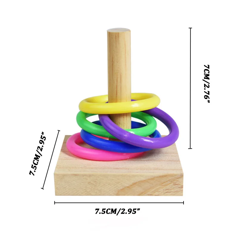 Juego de juguetes de entrenamiento para pájaros, juguetes de rompecabezas de bloques de madera para loros, anillos de plástico coloridos, juguetes para masticar para entrenamiento de inteligencia, suministros para pájaros - imagen 2