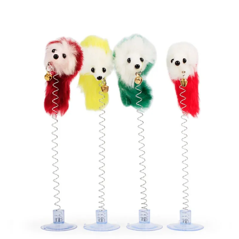 Juguete con ventosa para gato, ratón de resorte con campana, varilla de plumas de colores, Bola de felpa, juguetes interactivos, suministros para mascotas - imagen 4