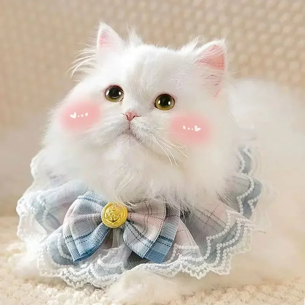 Lindo Collar de perro y gato con bordes de encaje con pajarita, toalla para Saliva, corazón para niña, accesorios para mascotas, suministros para animales pequeños - imagen 3