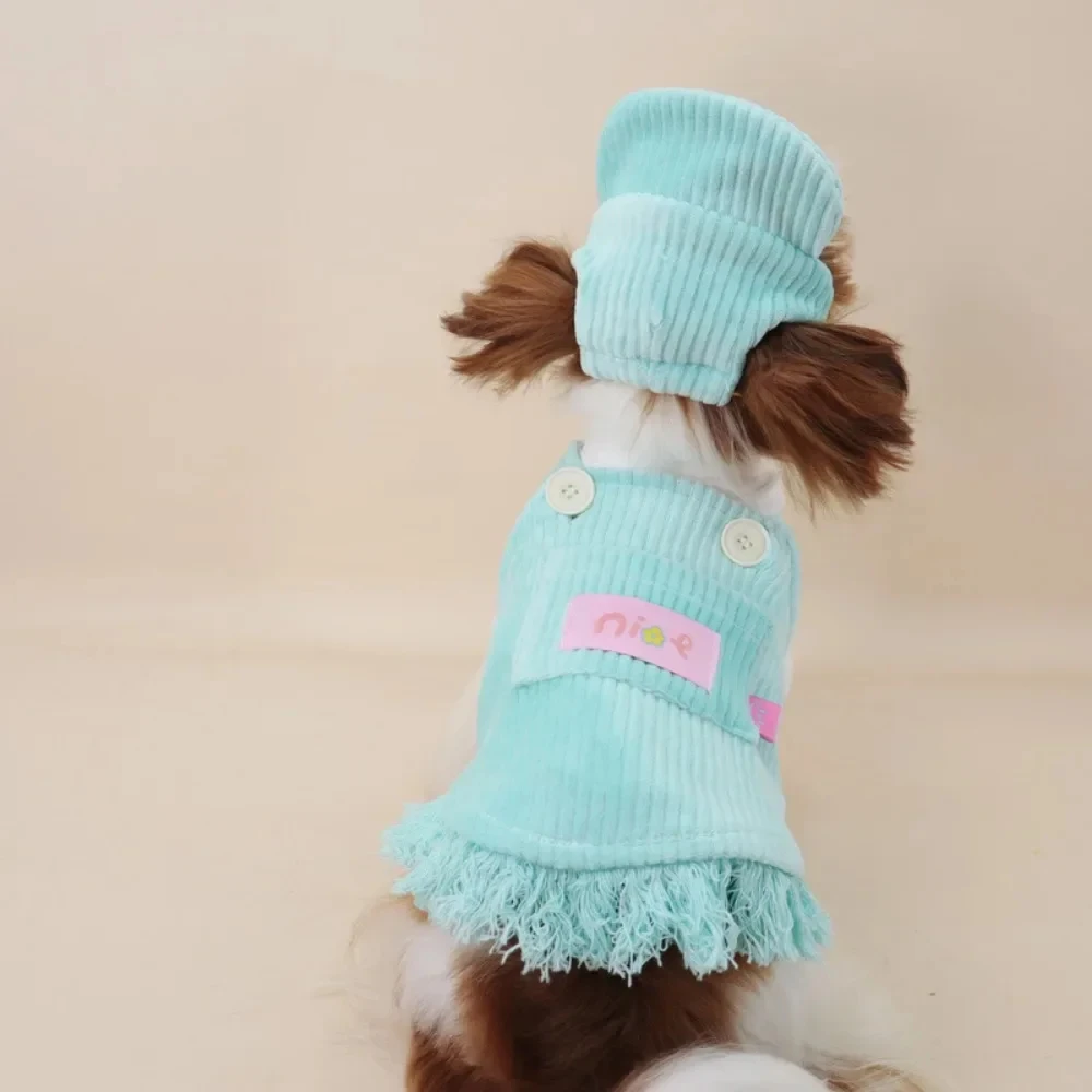 Pantalones con correa de pana para perro, falda con correa para mascota, ropa para mascotas, oso Schnauzer, pantalones malteses con correa de cuatro patas, Otoño e Invierno - imagen 5