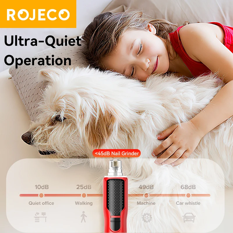 ROJECO-amoladora de uñas eléctrica para mascotas, cortaúñas recargable para el cuidado de las patas de perro, luz LED, 7 velocidades, amoladora de uñas ajustable con garra de gato - imagen 5