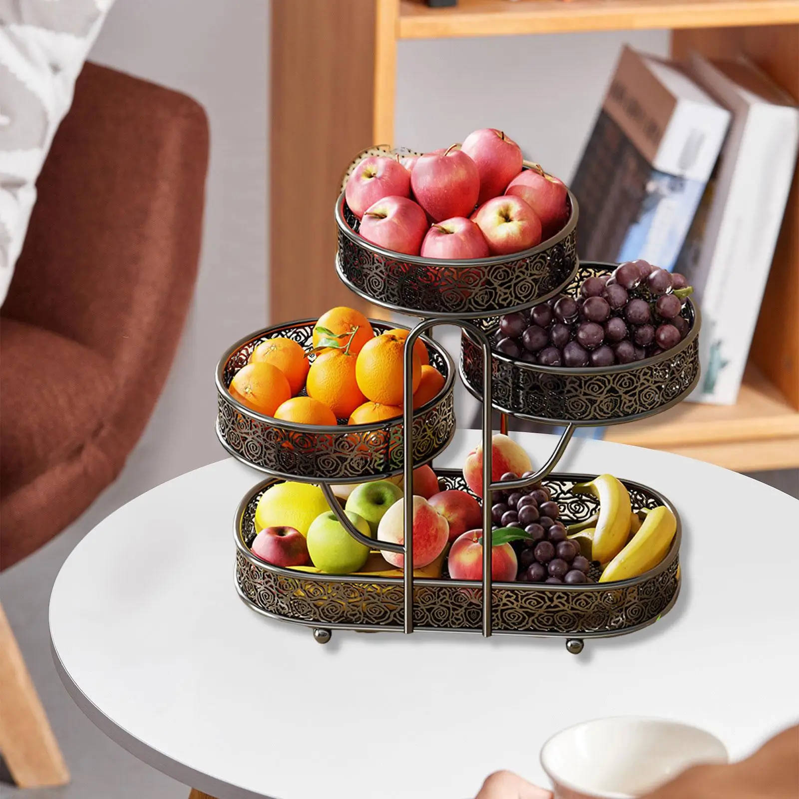 Cesta de frutas de Metal de 4 niveles, organizador de aperitivos multiusos de gran capacidad para encimera de cocina, estante de almacenamiento de verduras de 40x20x40cm - imagen 3