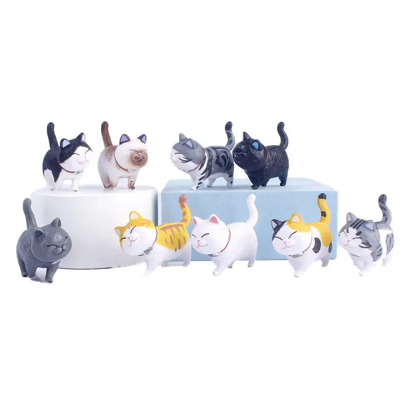 9 unids/set imagen de gato de dibujos animados lindo modelo Animal juguetes habitación adorno de escritorio decoración niños encanto regalos
