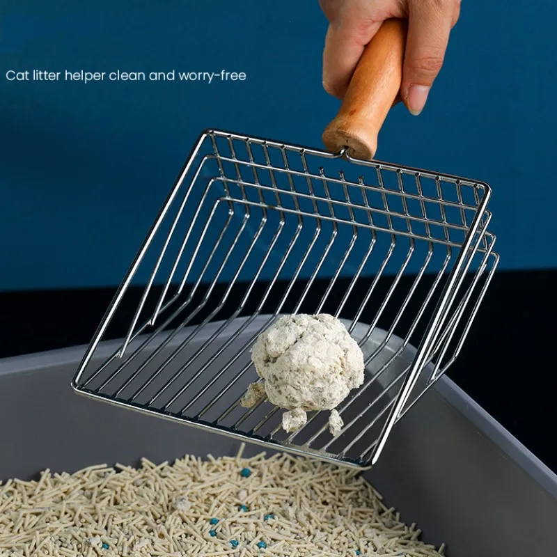 Pala de acero inoxidable con mango de madera para arena de gato, caja de inodoro, herramientas de limpieza, productos para mascotas - imagen 4