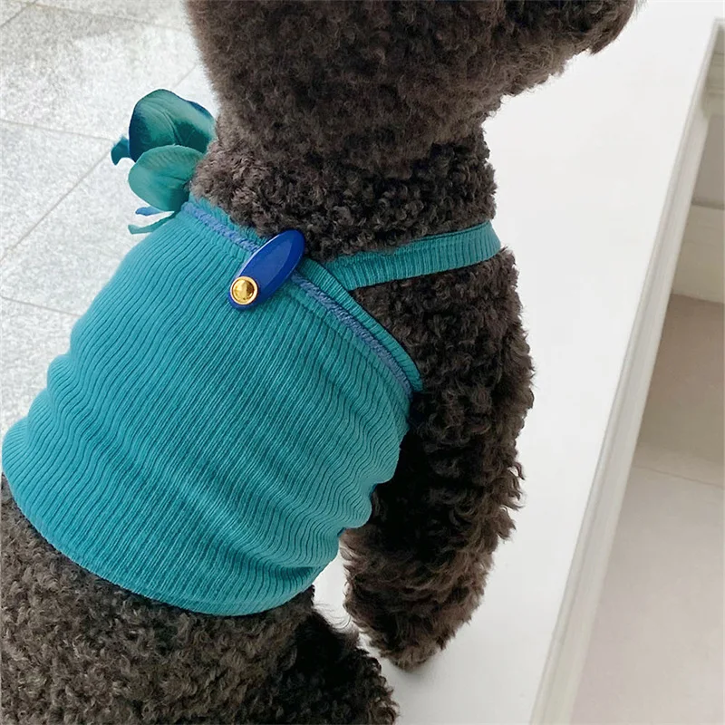 Perro azul flor apliques Sling camisa Top ropa para perros para perros pequeños medianos y grandes ropa para gatos XS-XL ropa para Chihuahua - imagen 2