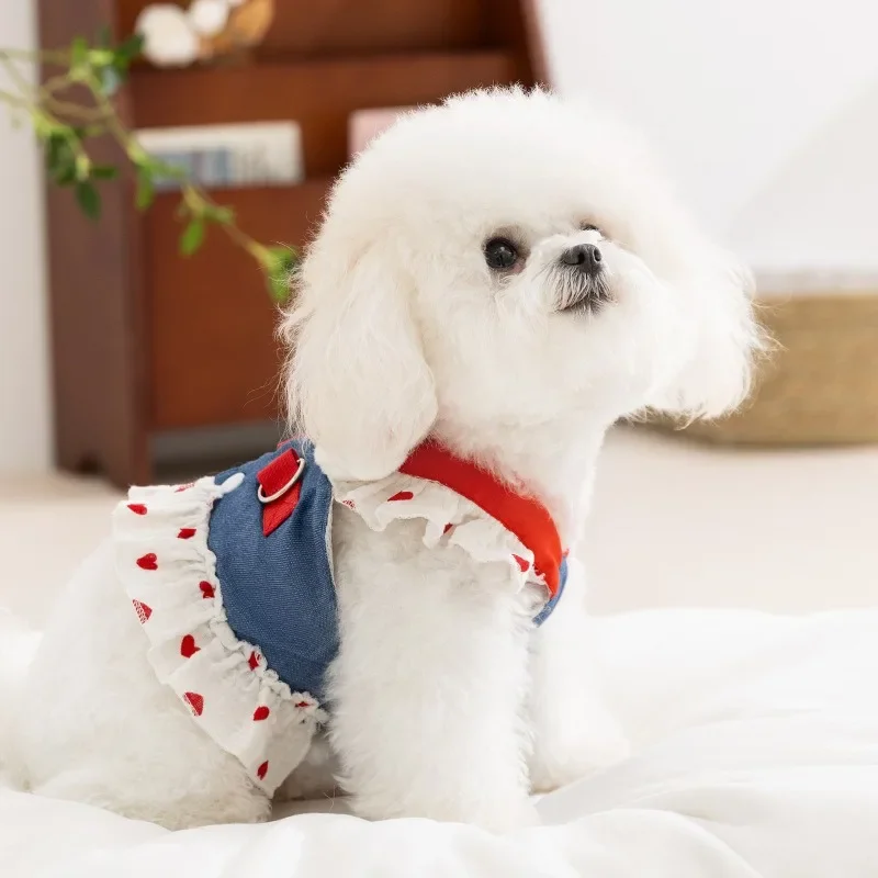 Lindo arnés para mascotas muñeco de nieve cachorro portador vestido Primavera Verano fino Teddy malla ropa Bichon vestido transpirable ropa para perros de dibujos animados - imagen 5