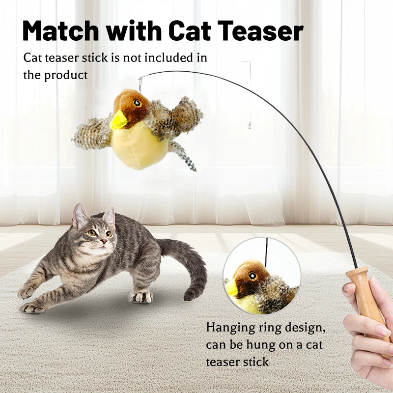 1 unidad de juguete con sonido para pájaros, juguetes de plumas para gatos, juguetes interactivos de plumas para gatos con sonidos, juguetes con sonido, pájaro de Cricket - imagen 4