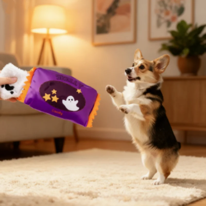 Cuerda de algodón resistente a mordeduras para perros, juguete de felpa para rechinar los dientes, función de sonido autoadhesiva para aliviar el aburrimiento de cachorros - imagen 4