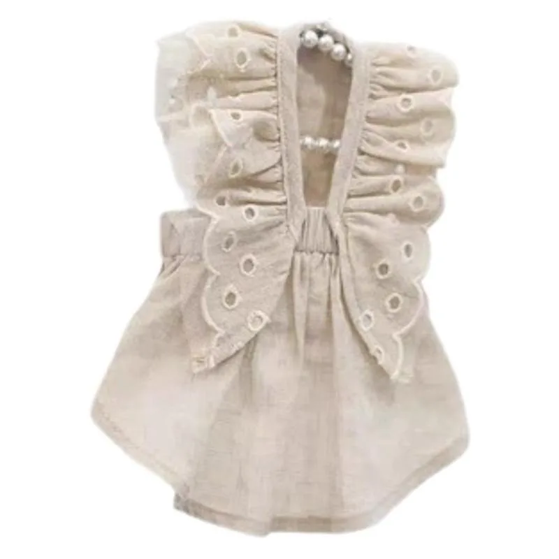 Vestido para perro, vestido de princesa con estampado de encaje y volantes, cuello de muñeca, mangas aleteadas, vestido de princesa para perros pequeños, ropa para mascotas, vestido de verano - imagen 4