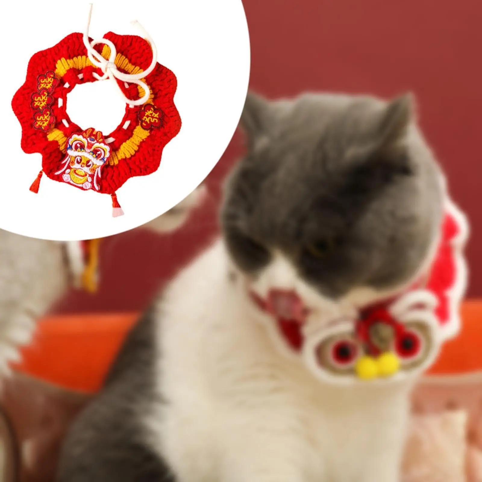 New Year Cat Collar Adjustable Knit Pet Scarf Dress up Costume Cute Handwoven Crochet Bib Kitten Necklace Scarf for Dogs Pets
