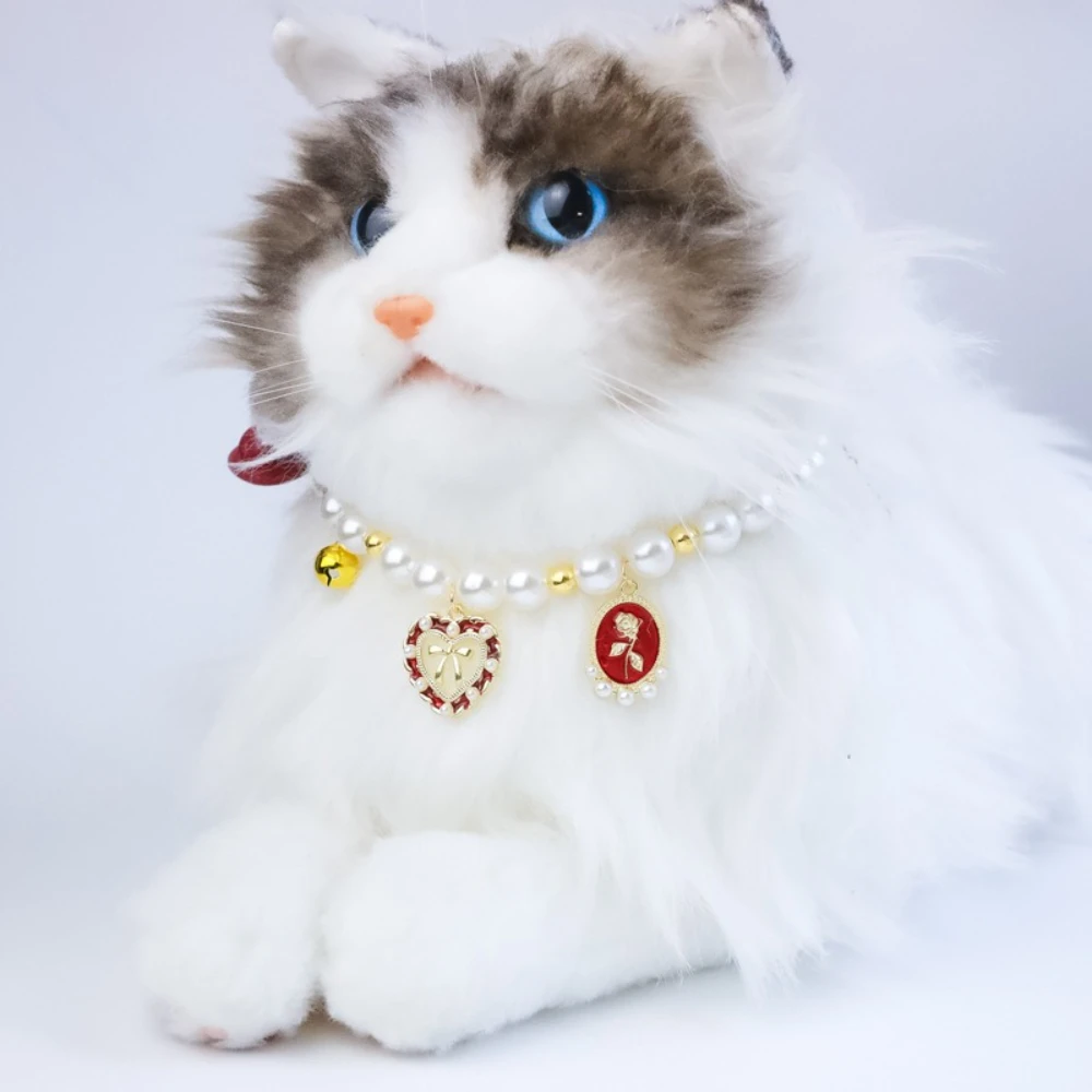 Collar de perlas vintage con campana para gatos y perros - imagen 2