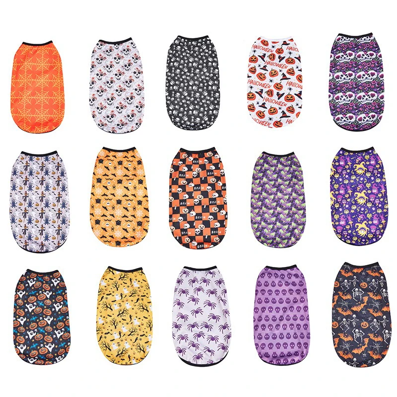 Chaleco de perro Cosplay de dibujos animados, camiseta con estampado completo de calavera y calabaza para fiesta de Halloween, ropa divertida para cachorros de mascota Yorkshire maltés - imagen 5