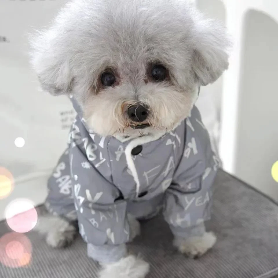 Mono para mascotas Otoño Invierno pantalones gruesos de cuatro patas Schnauzer cachorro oso de peluche ropa reflectante de noche Parkas de invierno ropa - imagen 2