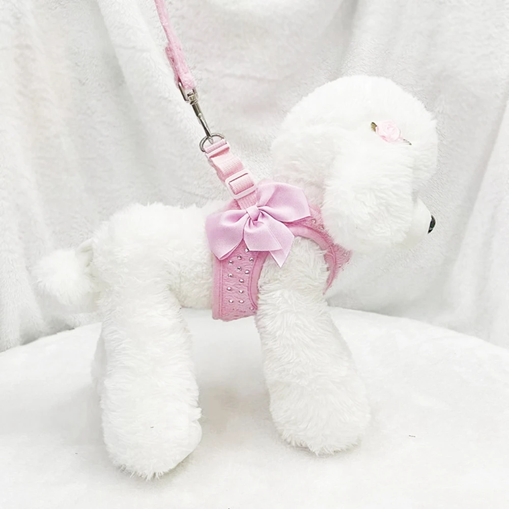 Arnés para perros y gatos, chaleco, conjunto de cuerda para el pecho, arnés ajustable con diamantes de imitación para mascotas, accesorios para caminar al aire libre para perros pequeños y medianos - imagen 4